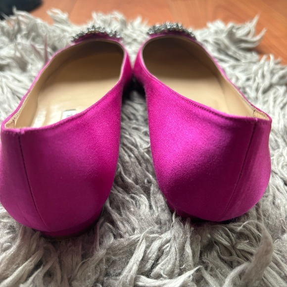 Manolo Blahnik HANGISIFLAT Dark Fuchsia Satin Jewel Buckle Flat Pumps - Picture 5 of 6
